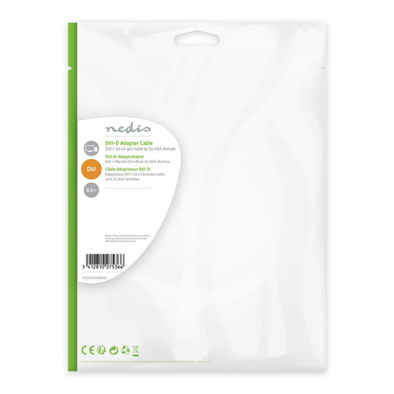 Nedis CCGP32952BK02 Adapterkabel Dvi Dvi-i 24+5-pins Male - 2x Vga Female 0,2 M Zwart