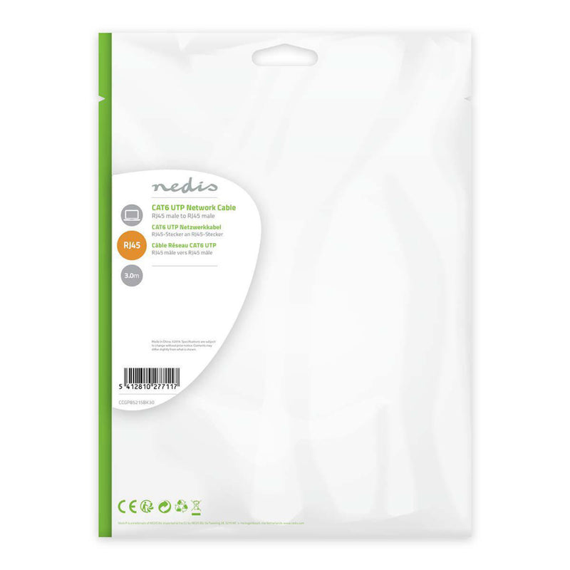 Nedis CCGP85215BK30 Cat6 Utp Platte Netwerkkabel Rj45 Male - Rj45 Male 3,0 M Zwart