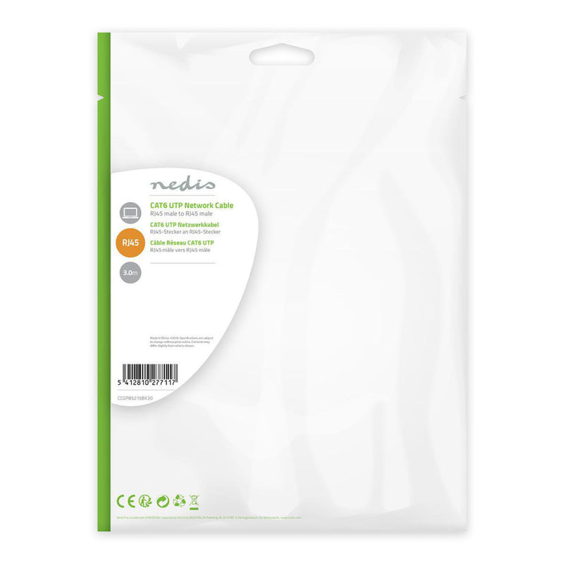 Nedis CCGP85215BK30 Cat6 Utp Platte Netwerkkabel Rj45 Male - Rj45 Male 3,0 M Zwart