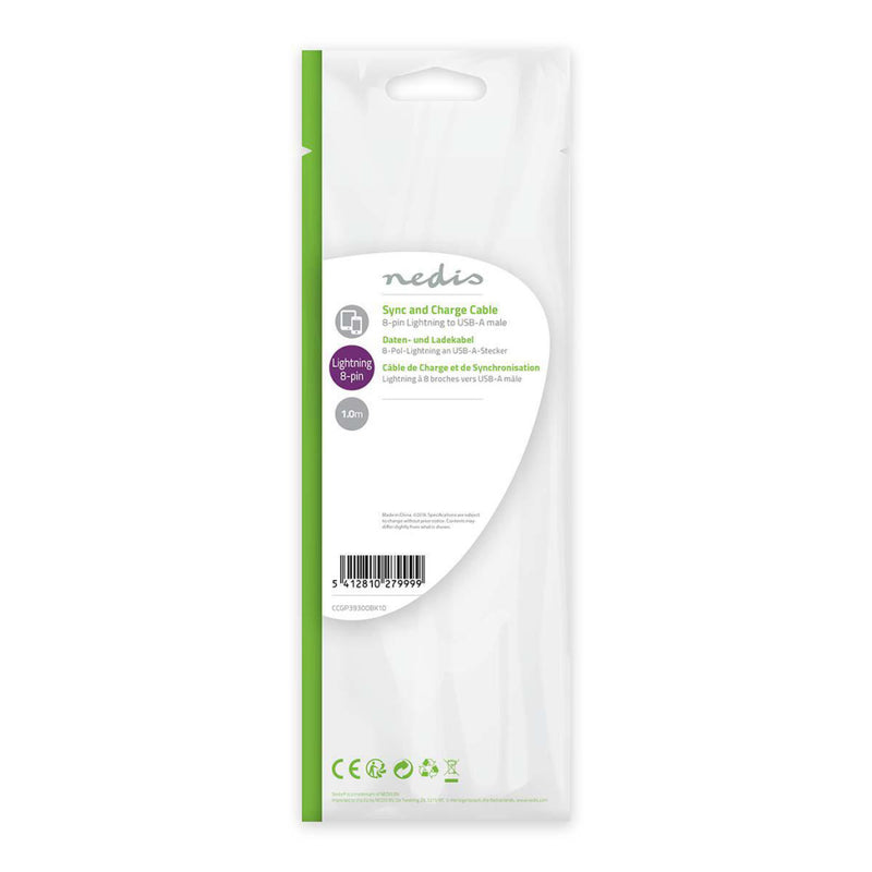 Nedis CCGP39300BK10 Sync And Charge-kabel Apple Lightning 8-pins Male - Usb-a Male 1,0 M Zwart
