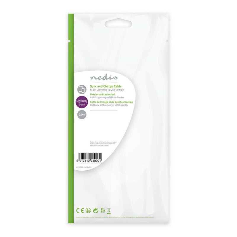 Nedis CCGP39300BK20 Sync And Charge-kabel Apple Lightning 8-pins Male - Usb-a Male 2,0 M Zwart