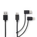 Nedis CCGP60620BK10 3-in-1 Sync And Charge-kabel Usb-a Male - Micro B Male / Type-c? Male / Apple L