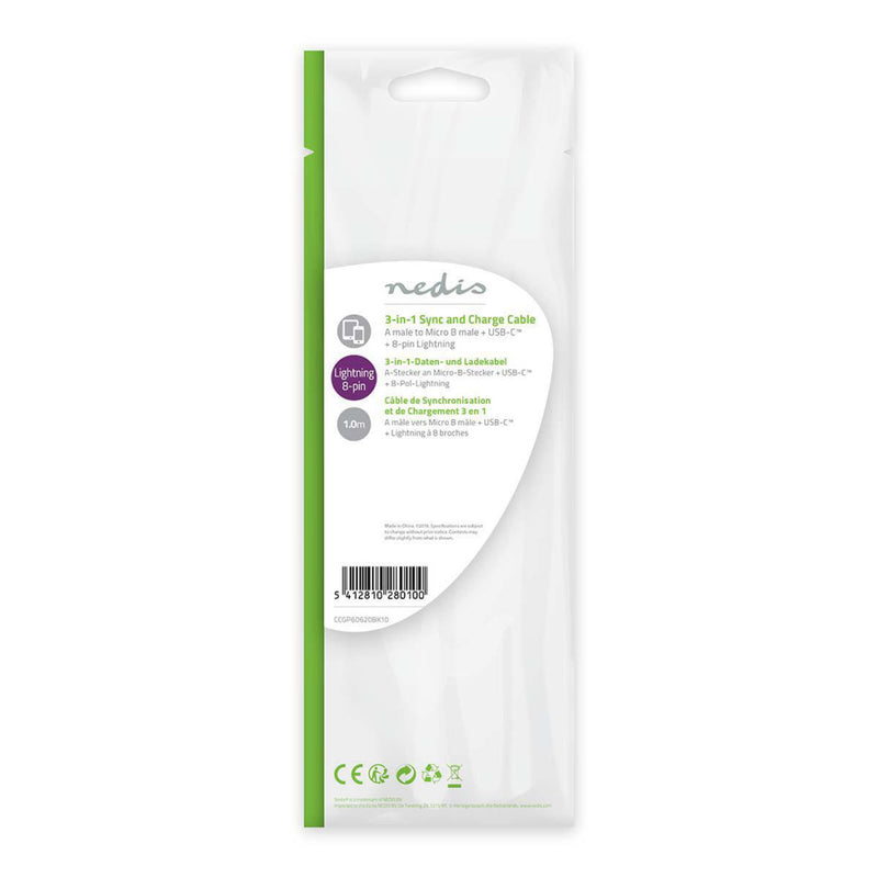 Nedis CCGP60620BK10 3-in-1 Sync And Charge-kabel Usb-a Male - Micro B Male / Type-c? Male / Apple L