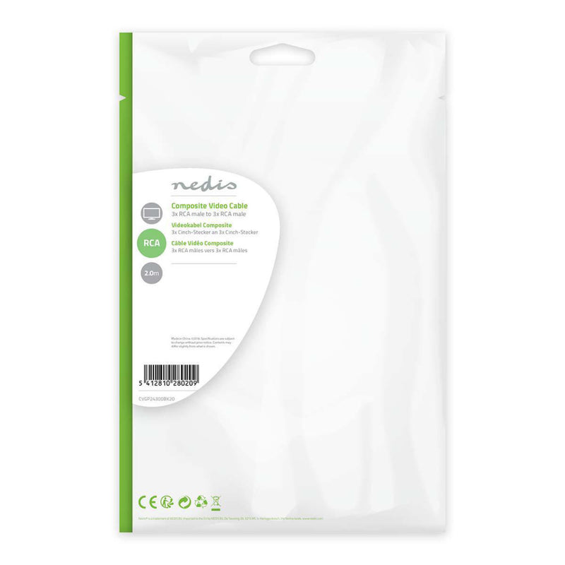 Nedis CVGP24300BK20 Composiet Videokabel 3x Rca Male - 3x Rca Male 2,0 M Zwart