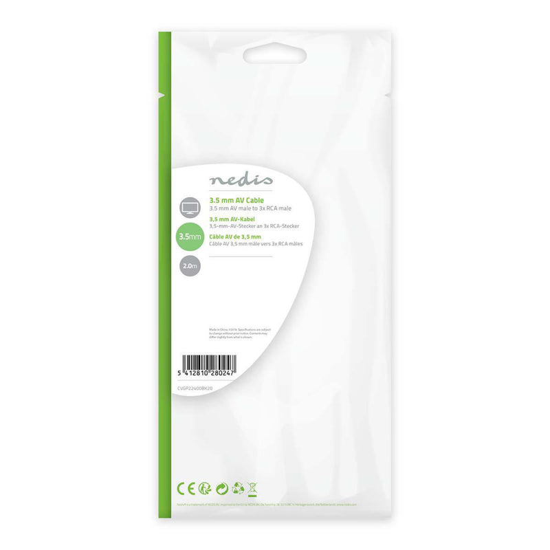 Nedis CVGP22400BK20 3,5 Mm Av-kabel 3,5 Mm Av Male - 3x Rca Male 2,0 M Zwart