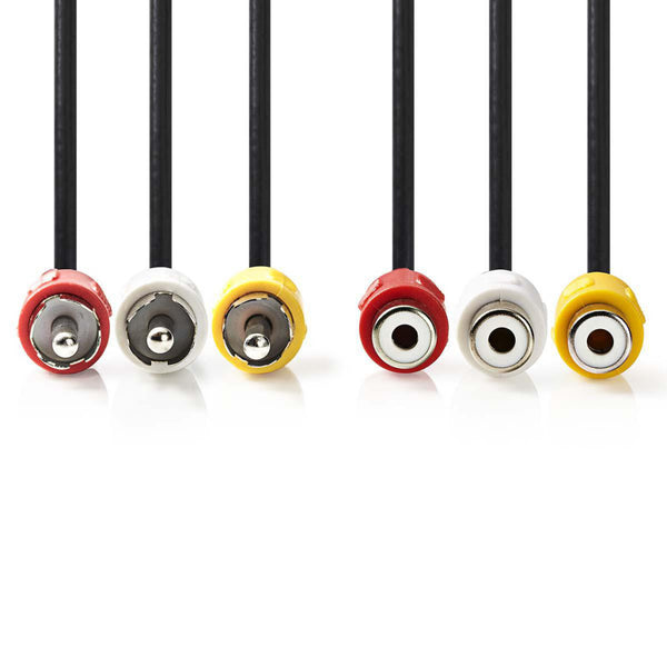Nedis CVGP24305BK30 Composiet Videokabel 3x Rca Male - 3x Rca Female 3,0 M Zwart