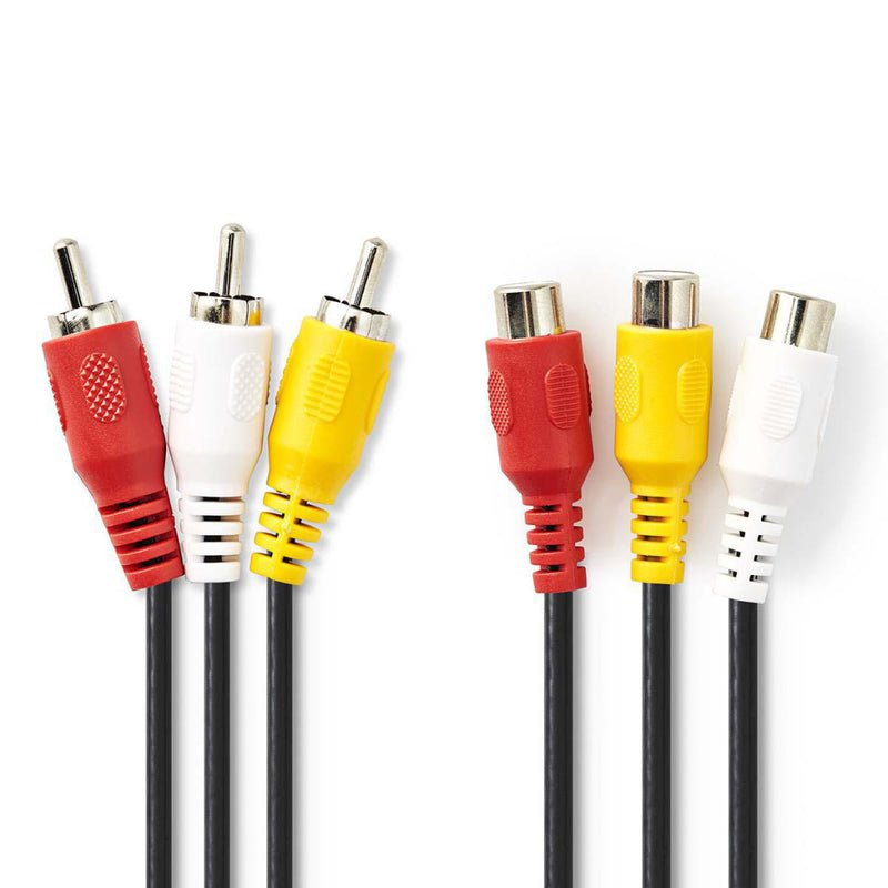 Nedis CVGP24305BK30 Composiet Videokabel 3x Rca Male - 3x Rca Female 3,0 M Zwart