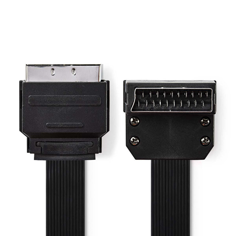 Nedis CVGP31045BK20 Scart Platte Kabel Scart Male - Scart Male 90° Gehoekt 2,0 M Zwart