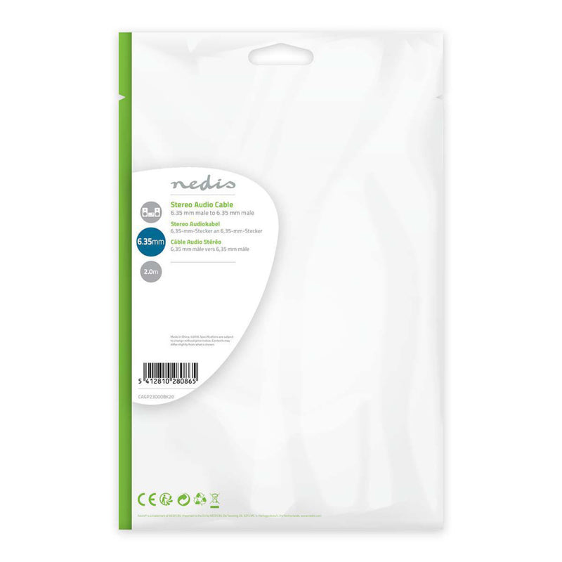 Nedis CAGP23000BK20 Stereo-audiokabel 6,35 Mm Male 6,35 Mm Male Vernikkeld 2.00 M Rond Zwart Envelo