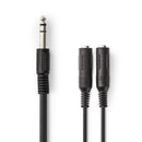 Nedis CAGP23110BK02 Stereo-audiokabel 6,35 Mm Male - 2x 6,35 Mm Female 0,2 M Zwart