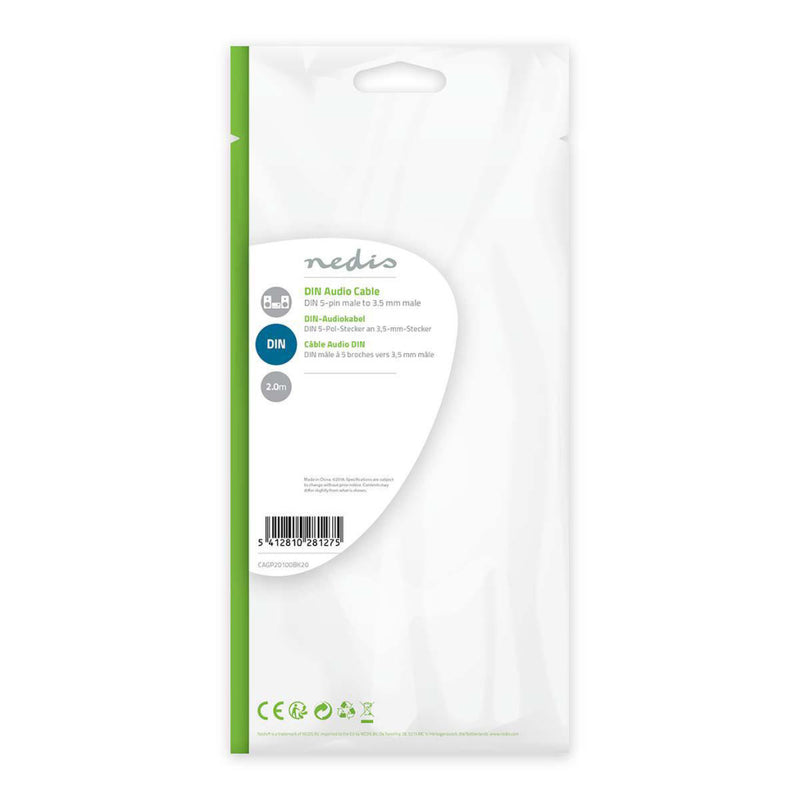 Nedis CAGP20100BK20 Din-audiokabel Din 5-pins Male - 3,5 Mm Male 2,0 M Zwart