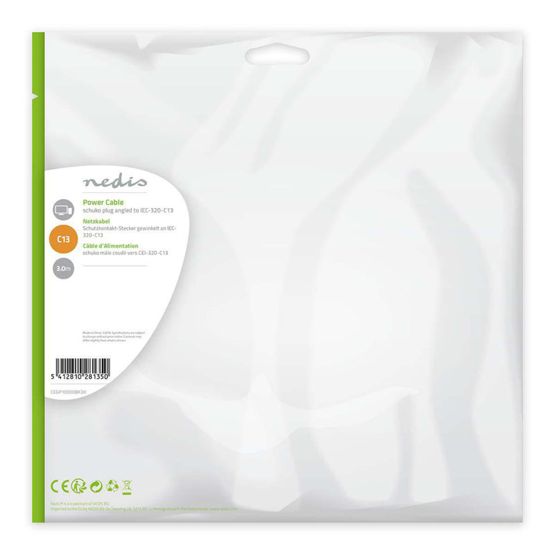 Nedis CEGP10000BK30 Voedingskabel Schuko Male Haaks - Iec-320-c13 3,0 M Zwart