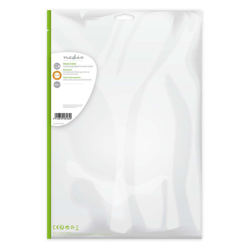 Nedis CEGP10230BK50 Voedingskabel Schuko Male Haaks - Schuko Female 5,0 M Zwart