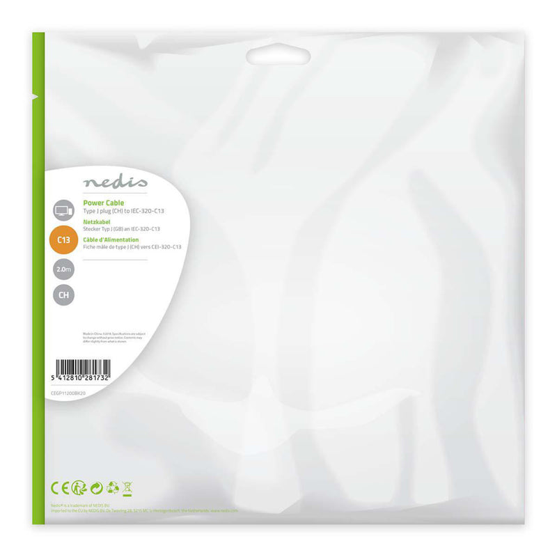 Nedis CEGP11200BK20 Voedingskabel Stekker Type J (ch) - Iec-320-c13 2,0 M Zwart