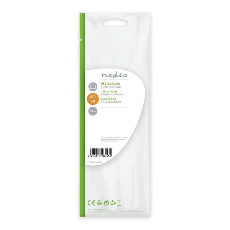 Nedis CCGP60010BK02 Usb 2.0-kabel A Male - A Female 0,2 M Zwart