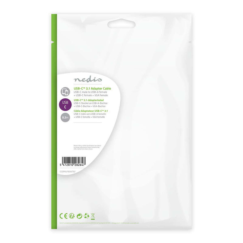 Nedis CCGP64760WT02 Usb-c?-adapterkabel Type-c? Male - Usb-a Female + Type-c Female + Vga Female 0,