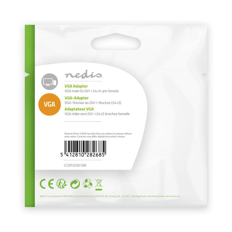 Nedis CCGP32901BK Vga - Dvi-adapter Vga Male - Dvi-i 24+5-pins Female Zwart