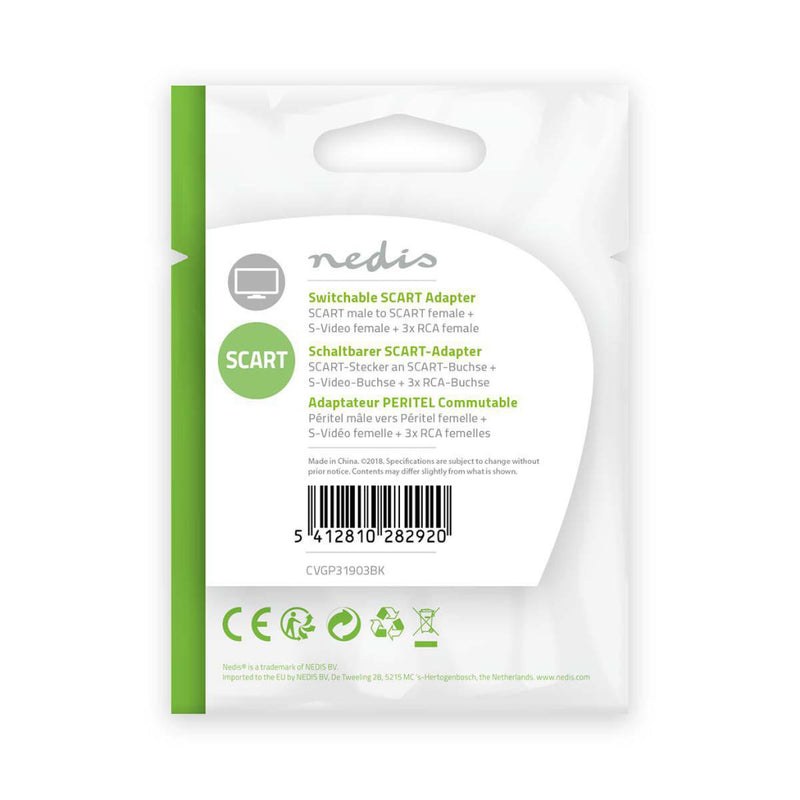 Nedis CVGP31903BK Schakelbare Scart-adapter Scart Male - Scart Female + S-video Female + 3x Rca Fem