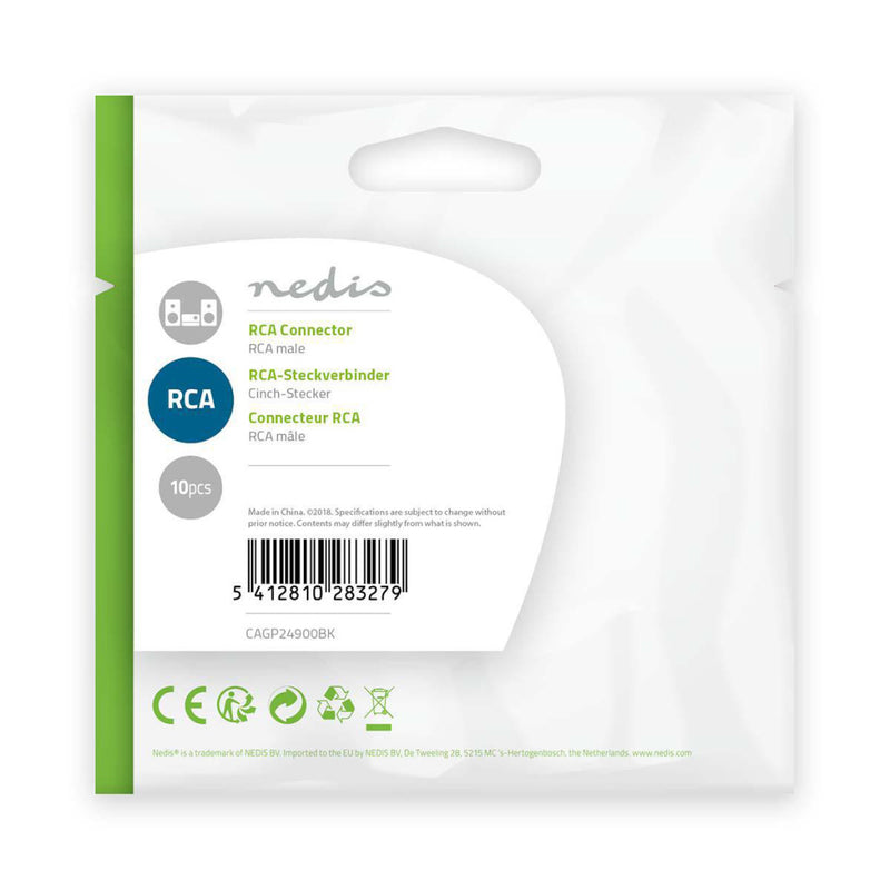 Nedis CAGP24900BK Rca-connector Recht Male Verguld Soldeer Diameter Kabelinvoer: 7.0 Mm Metaal Goud