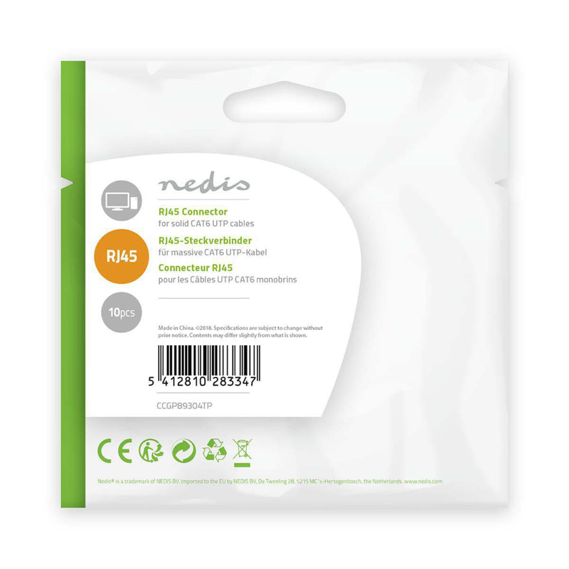 Nedis CCGP89304TP Netwerkconnector Rj45 Male - Voor Solid Cat6 Utp-kabels 10 Stuks Transparant