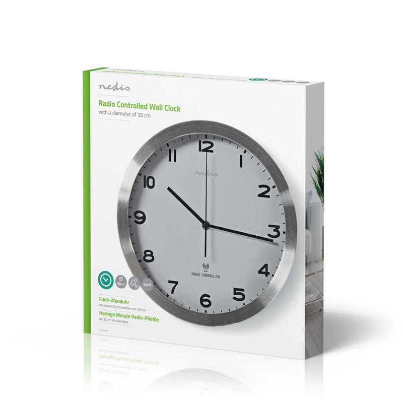 Nedis CLWA110RWT Radiogestuurde Wandklok 30 Cm Wit