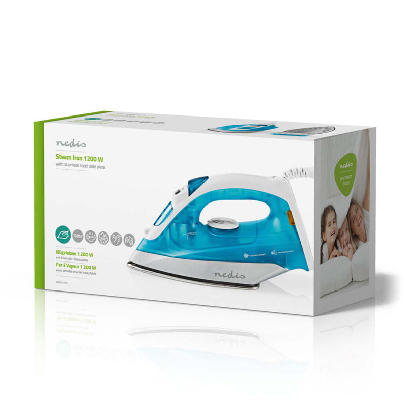 Nedis IRON112TQ Stoomstrijkijzer 1200 W Stoomstoot Rvs Zool Blauw