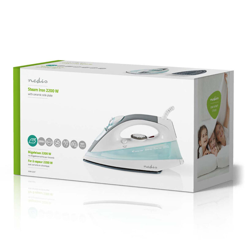 Nedis IRON122WT Stoomstrijkijzer 2200 W Stoomstoot Keramische Zool Wit