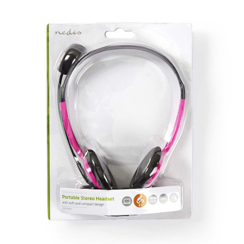 Nedis CHST100PK Pc-headset On-ear 2x 3,5 Mm Connectoren 2,0 M Roze