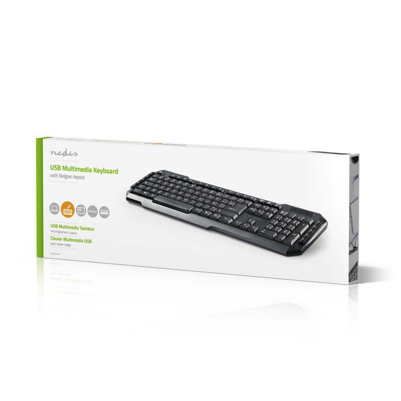 Nedis KBMU100BKBE Bedraad Toetsenbord Usb 2.0 Belgische Indeling