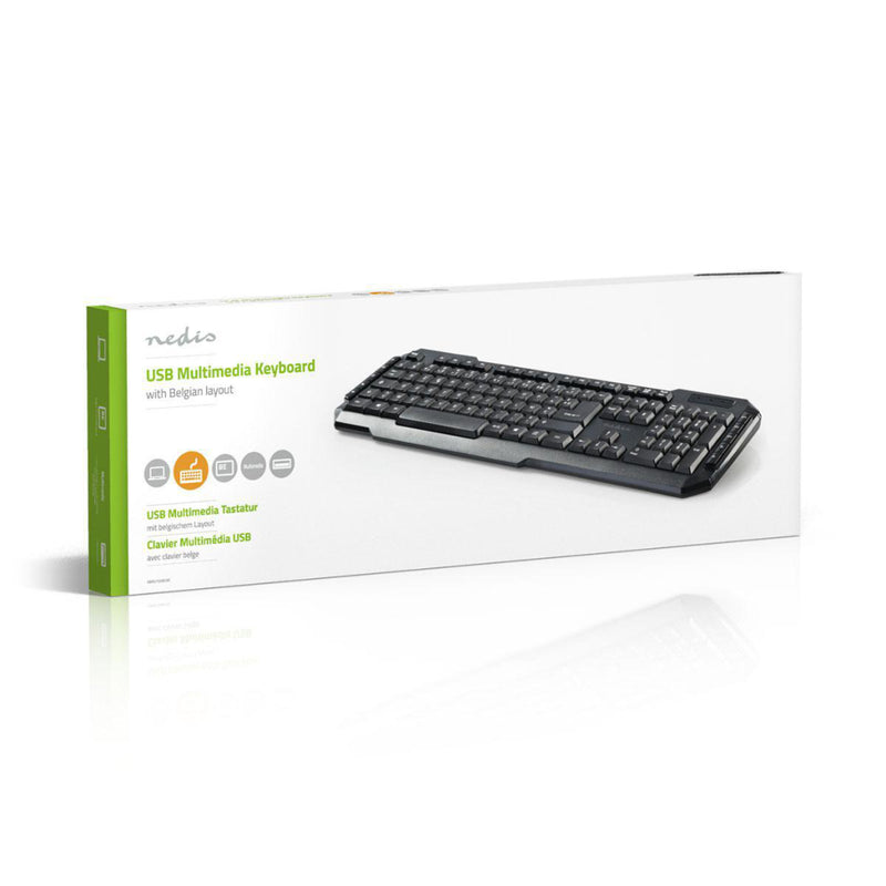 Nedis KBMU100BKBE Bedraad Toetsenbord Usb 2.0 Belgische Indeling