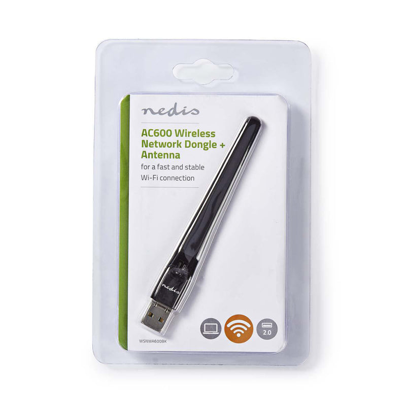 Nedis WSNWA600BK Dongle Voor Draadloos Netwerk Ac600 Dual Band Zwart