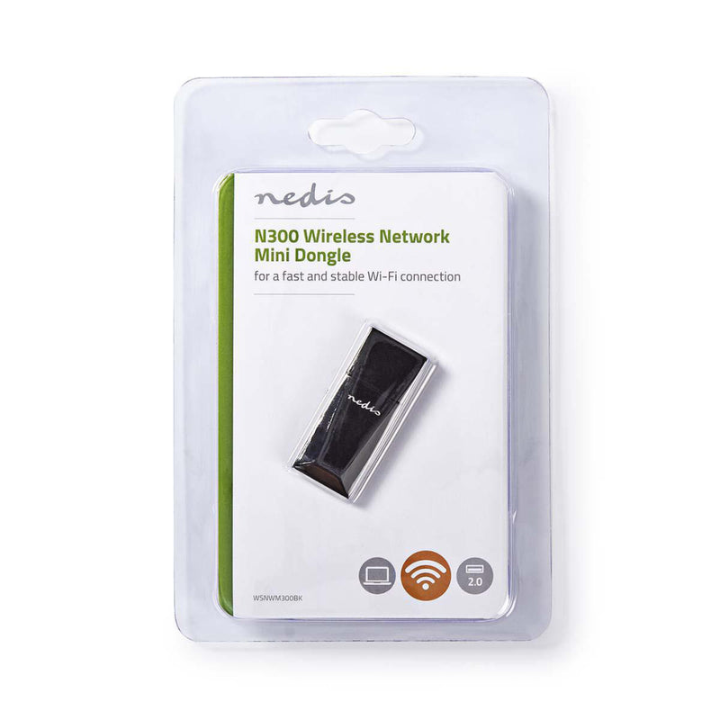 Nedis WSNWM300BK Netwerk-Dongel Wifi N300 2.4 Ghz USB2.0 Wifi-snelheid 300 Mbps
