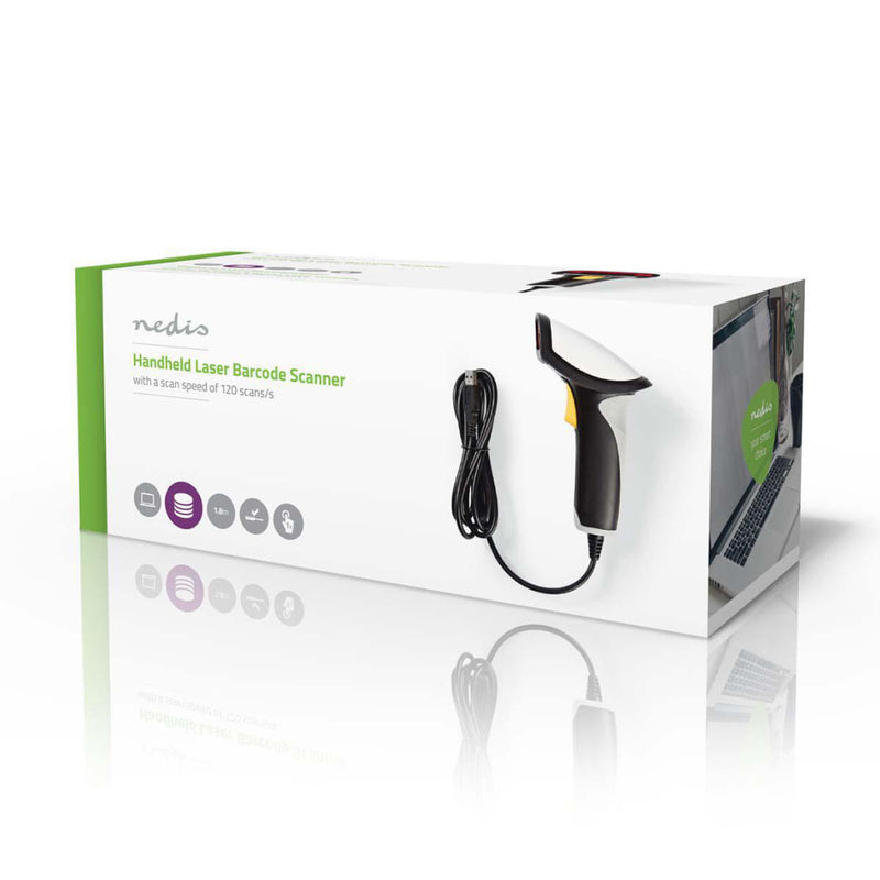 Nedis BCSRLR100BK Laserbarcodescanner 1d Lineair Usb 2.0 Grijs/zwart