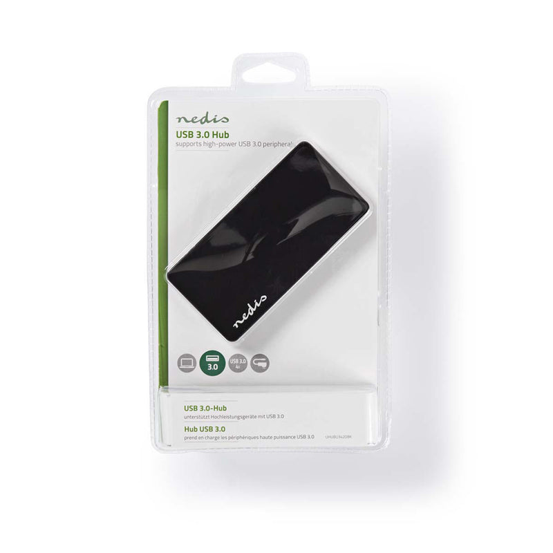 Nedis UHUBU3420BK Usb-hub 4-poorts Gevoed Over Usb 3.0 Afzonderlijke Voeding 5 Gbps