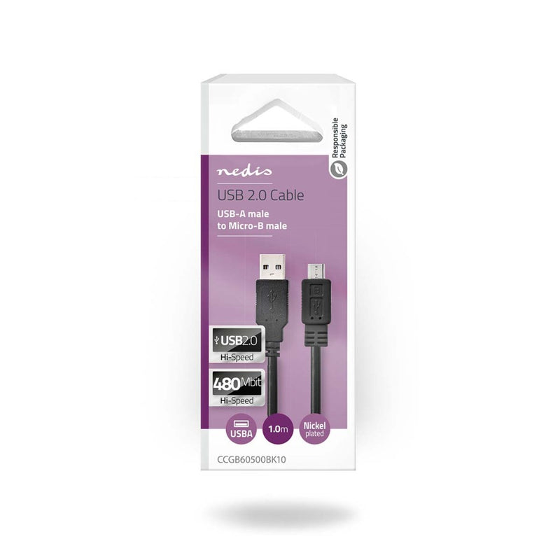 Nedis CCGB60500BK10 Usb-kabel Usb 2.0 Usb-a Male Usb Micro-b Male 480 Mbps Vernikkeld 1.00 M Rond P