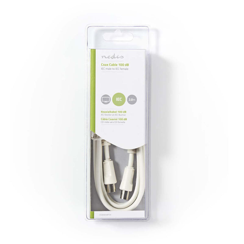 Nedis CSGB40010WT20 Coaxkabel 100 Db Iec (coax) Male - Iec (coax) Female 2,0 M Wit