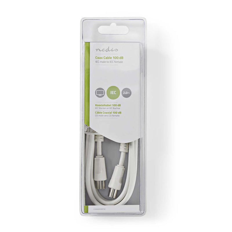 Nedis CSGB40010WT20 Coaxkabel 100 Db Iec (coax) Male - Iec (coax) Female 2,0 M Wit