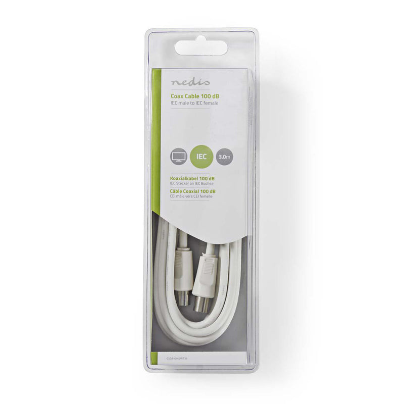 Nedis CSGB40010WT30 Coaxkabel 100 Db Iec (coax) Male - Iec (coax) Female 3,0 M Wit