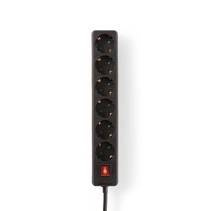 Nedis EXSO615F2BK Stekkerdoos Beschermend Contact Met Aan/uit-schakelaar 6-wegs 1,5 M Zwart