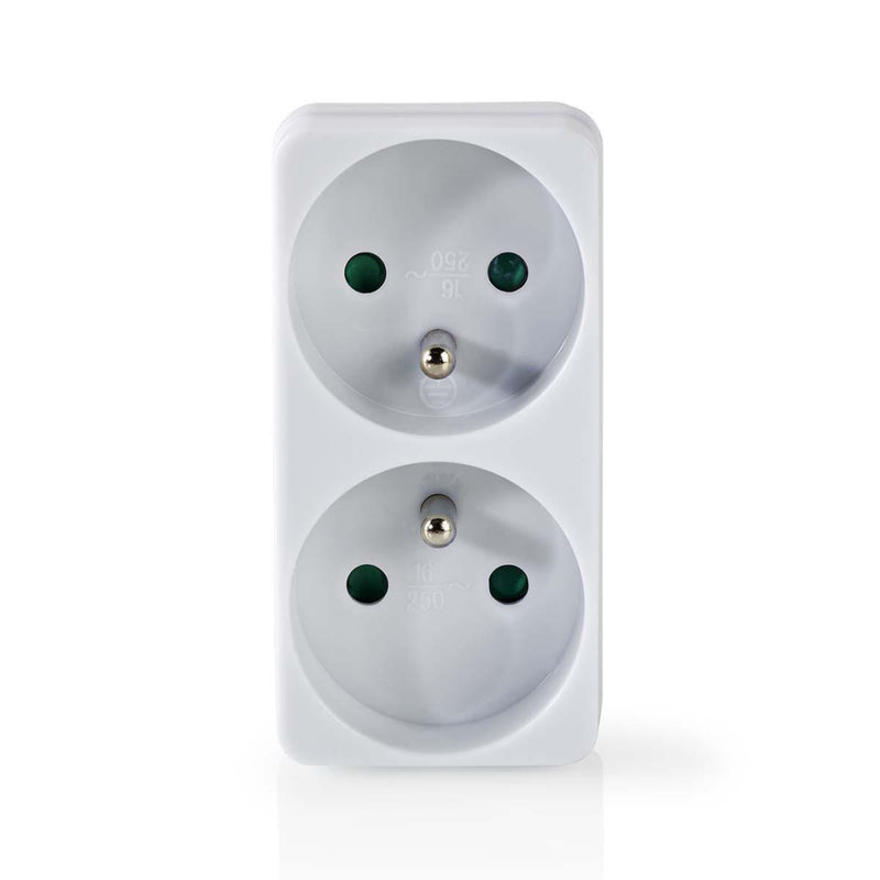 Nedis PSSPL200C2WT Stopcontact-splitter France / Type-e (cee 7/6) 250 V Ac 50 Hz Stroomkabel Zijde