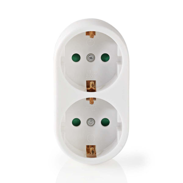 Nedis PSSPL200F1WT Stopcontact Splitter Beschermend Contact 2-weg Schuko-contactdoos Wit
