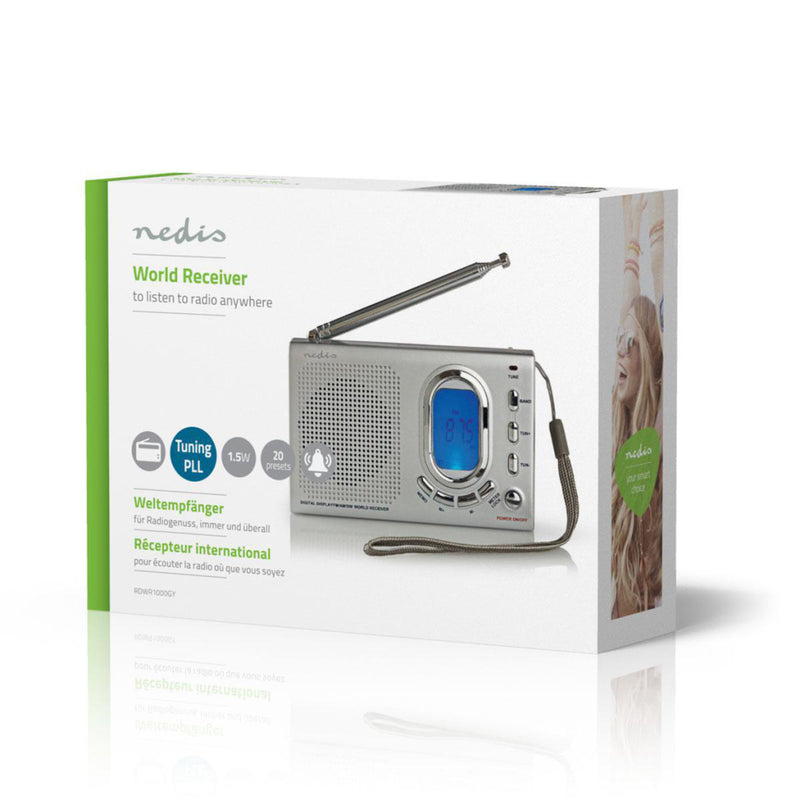 Nedis RDWR1000GY Fm-radio 1,5w Wereldontvanger Alarmfunctie Grijs