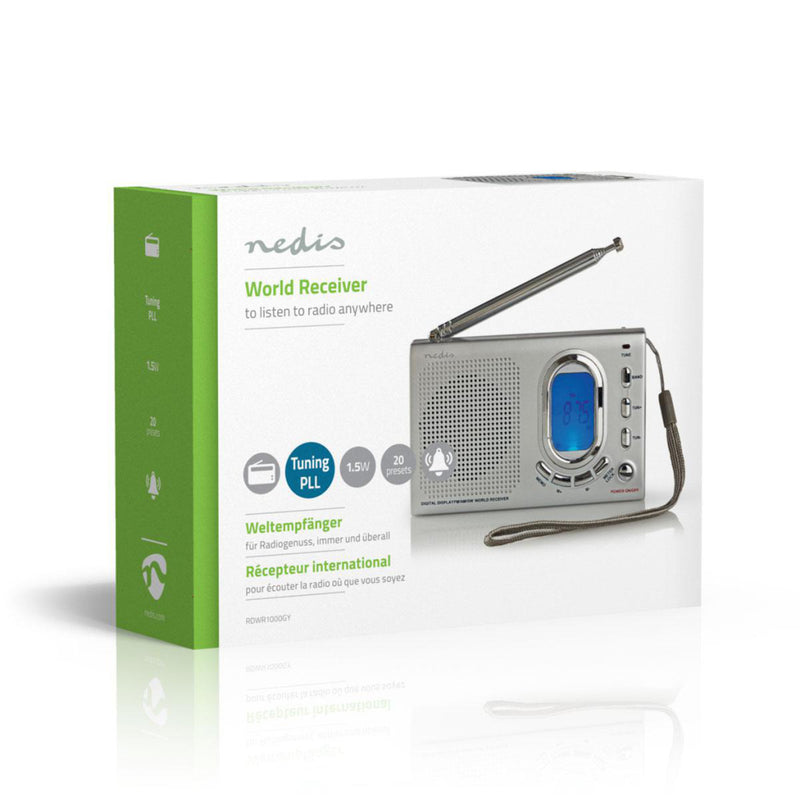 Nedis RDWR1000GY Fm-radio 1,5w Wereldontvanger Alarmfunctie Grijs