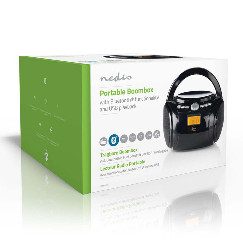 Nedis SPBB100BK Boombox 9 W Bluetooth® Cd-speler / Fm-radio / Usb / Aux Zwart