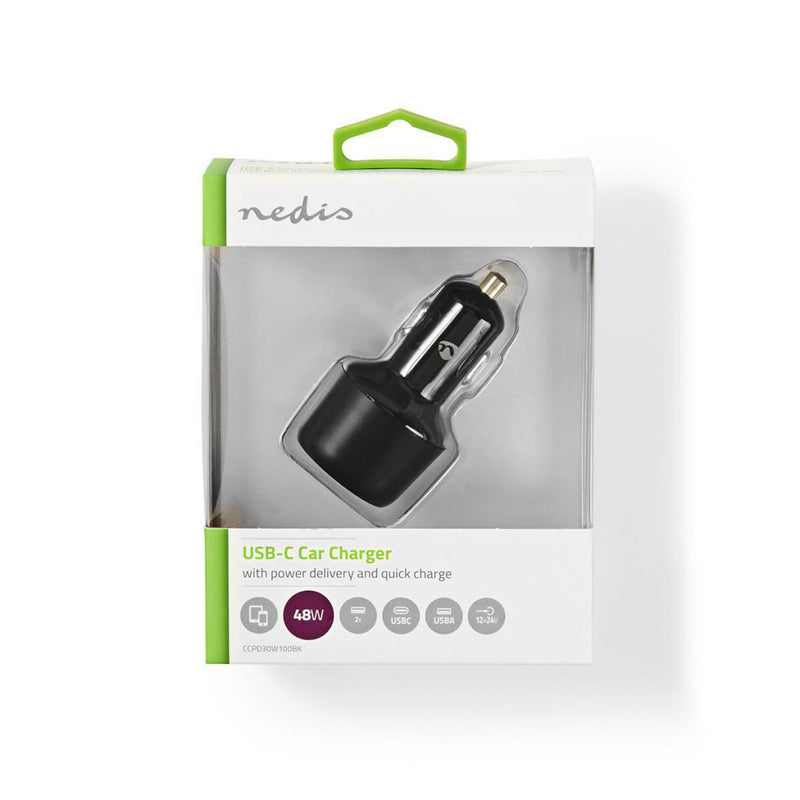 Nedis CCPD30W100BK Autolader 3,0 A Usb (qc 3.0) / Usb-c&trade; Voeding: 30 W Zwart