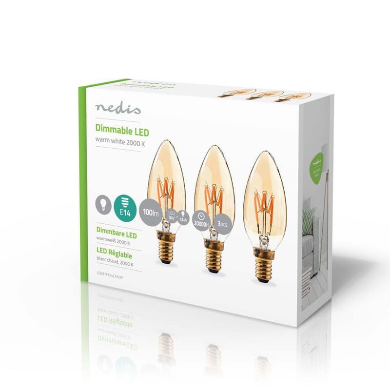 Nedis LEDBTFE14CAN3P Led-filamentlamp Retro E14 Kaars 3 W 100 Lm