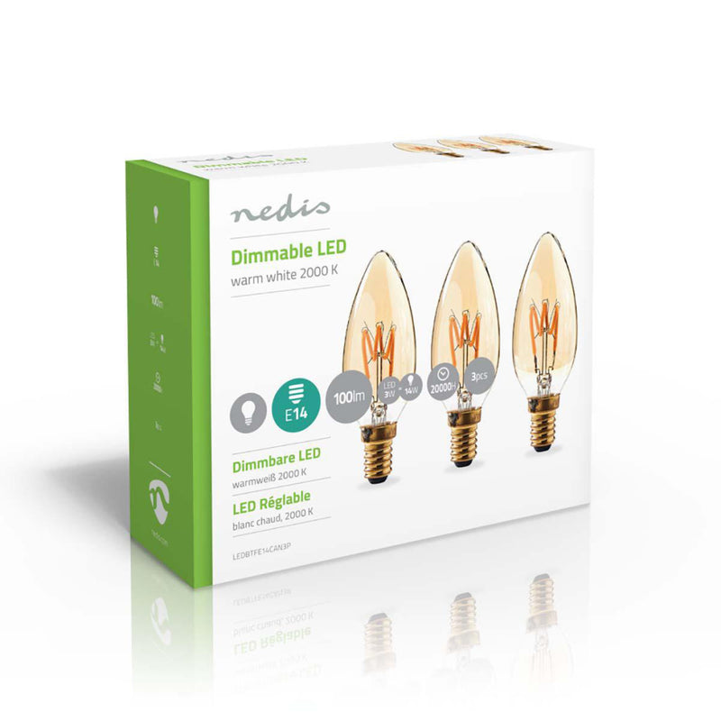 Nedis LEDBTFE14CAN3P Led-filamentlamp Retro E14 Kaars 3 W 100 Lm