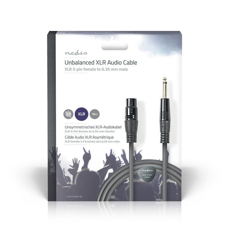 Nedis COTG15120GY100 Ongebalanceerde Xlr-audiokabel Xlr 3-pins Female - 6,35 Mm Male 10 M Grijs