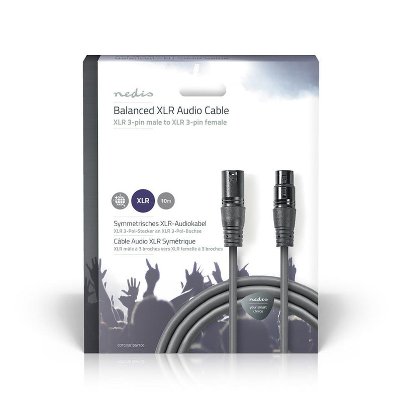 Nedis COTG15010GY100 Gebalanceerde Xlr-audiokabel Xlr 3-pins Male - Xlr 3-pins Female 10 M Grijs