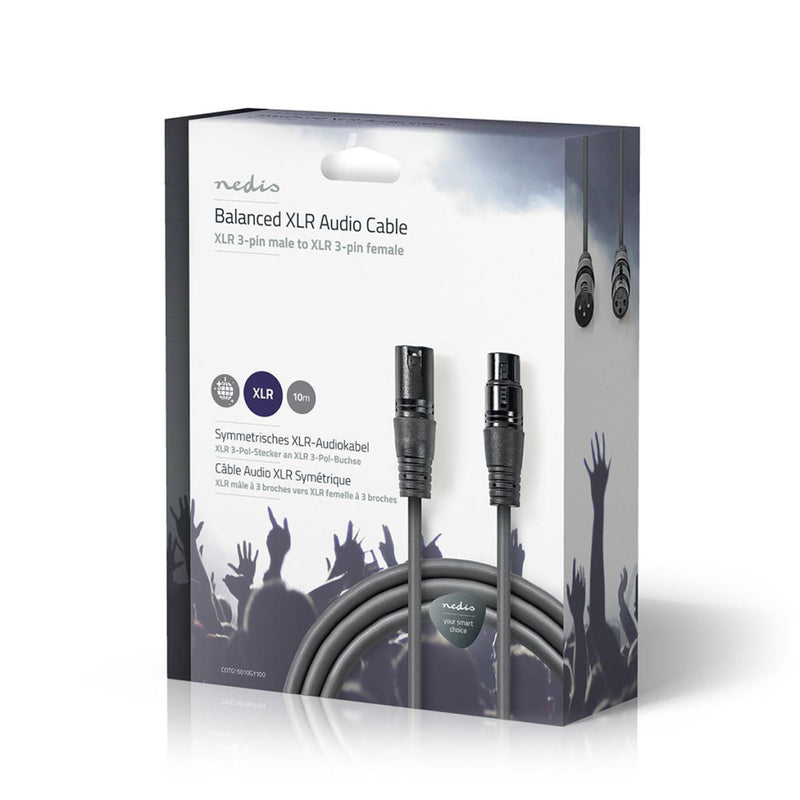 Nedis COTG15010GY100 Gebalanceerde Xlr-audiokabel Xlr 3-pins Male - Xlr 3-pins Female 10 M Grijs